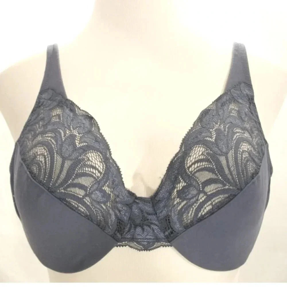 36D Gilligan O'Malley Unlined Lace Underwire Bra Blue  Pre-Owned Condition  Adju